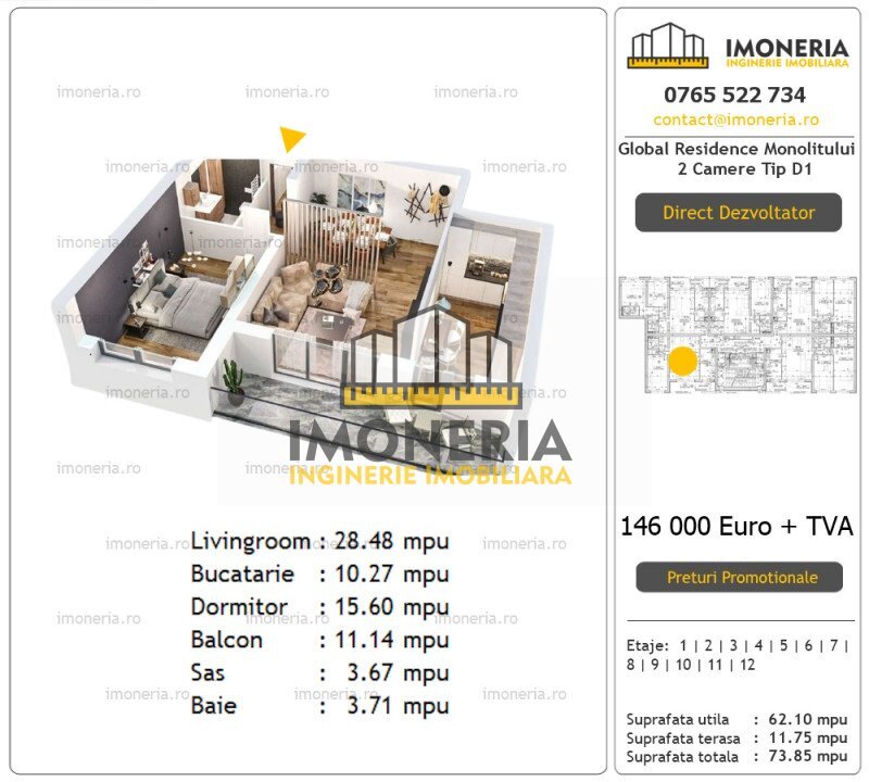 Monolitului, 2 camere spatios, living 28 mpu, finalizat, metrou 2 min pe jos, 0% comision.